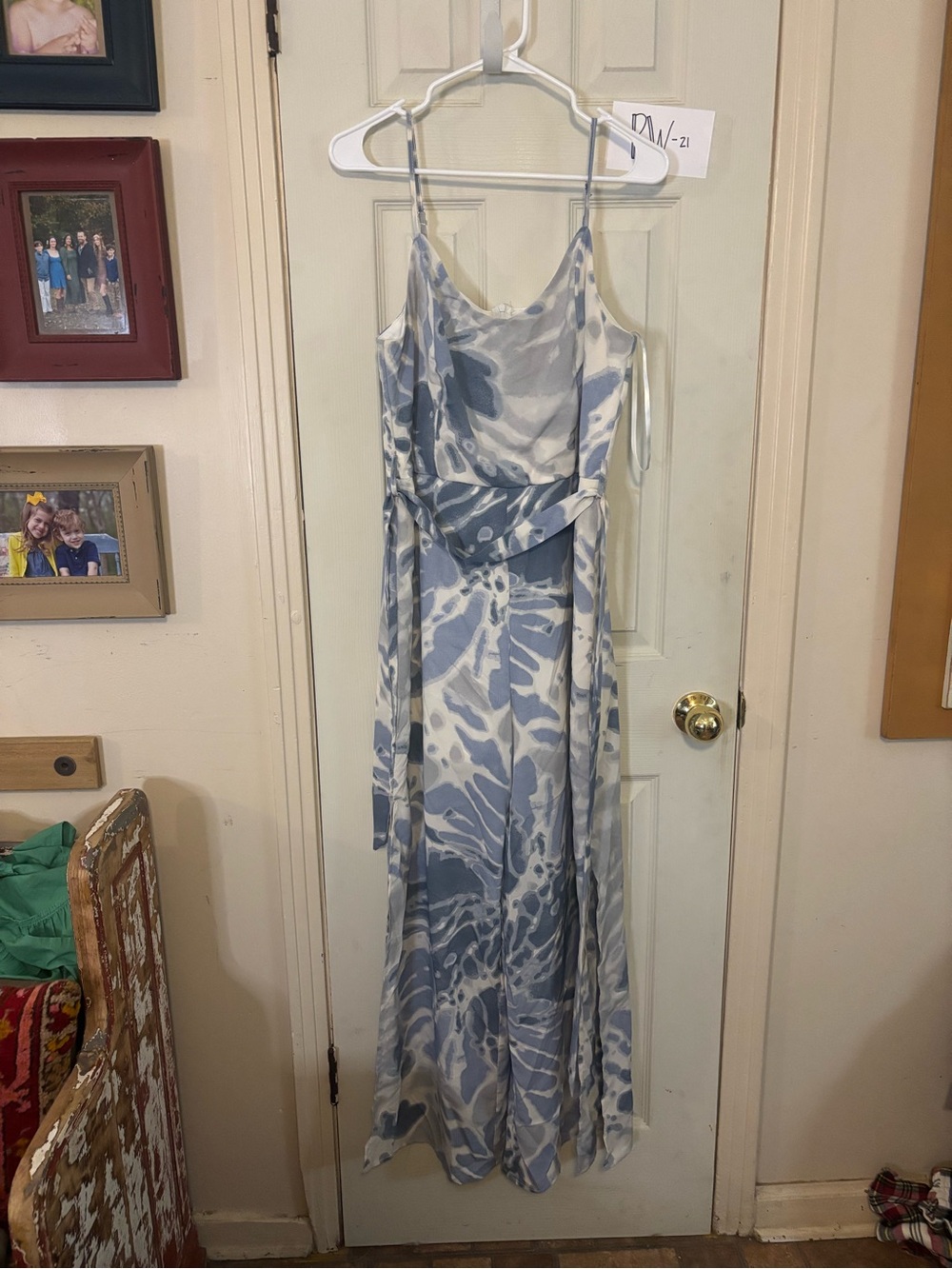 She + Sky Light Blue and White Marble Slip Maxi jumpsuit